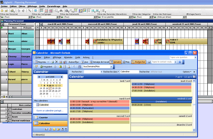 visual planning et calendrier outlook synchroniss